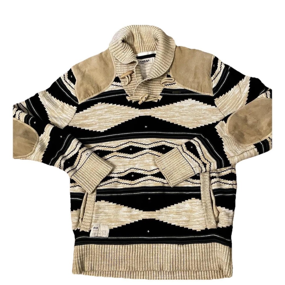 Vtg  Rocawear Sweater‎ Brown Sz Med Neck Pullover Logo cabin core